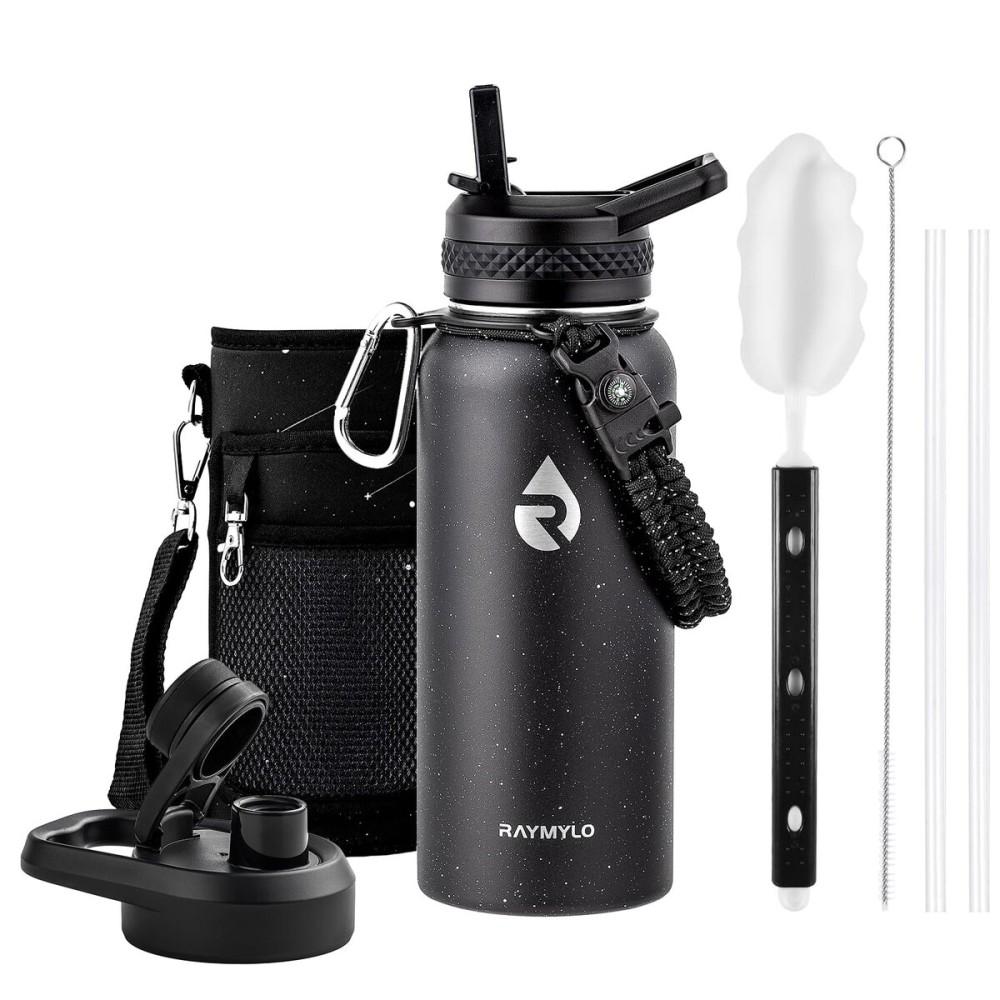 RAYMYLO 32oz Insulated Water Bottle, Triple Wall Vacuum Stainless Steel Water Bottles - Keeps Cold 48H, Reusable Metal water flask Jug for Gym, Sports, Camping, Hiking,Travel, Starry Sky-Black