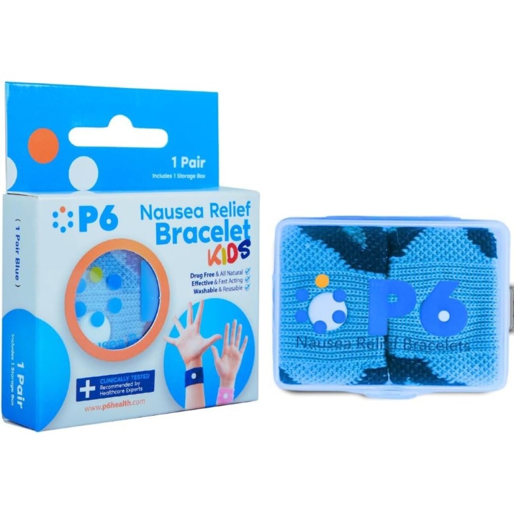 P6 Motion Sickness Bands for Kids Childrens Wristbands for Anti Nausea Sea Cruise Travel Car Sickness All-Natural Non Drowsy Relief (1 Pack, Blue)