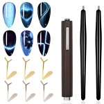 SILPECWEE 9pcs Cat Eye Nail Magnet, 3 In 1 Strong Magnetic Cat Eye Gel Nail Polish Magnet, Y-Shaped Guide Stick for Heart Effect, Nail Art Tools for Nail Art Salon DIY Home