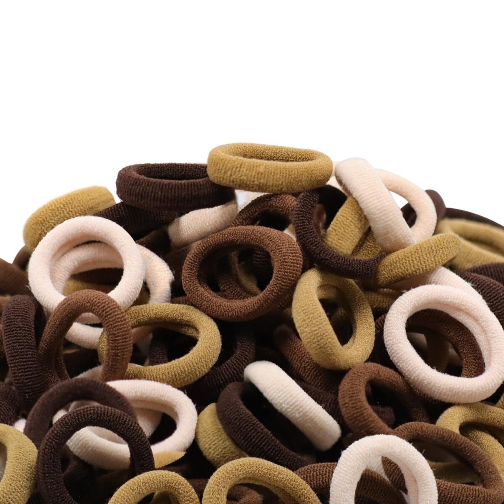 WillingTee Baby Hair Ties,300PCS Nylon Toddler Hair Ties for Girls, Kids Seamless Hair Bands, Girls Elastic Ponytail Holders,Brown