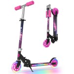 BELEEV Scooter for Kids Ages 3-12 with Light-Up Wheels & Deck, 2 Wheel Folding Kick Scooter for Girls and Boys, 3 Adjustable Height, Non-Slip Deck, Lightweight Scooter with Kickstand (Galaxy Purple)