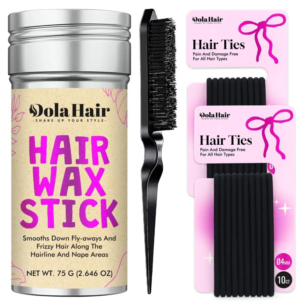 Dolahair Hair Wax Stick - Flyaway Control and Styling Pomade for Kids, Women, and Men - Accessorie Slick Back Hair Brush Kit Hair Bun Maker 20 Pcs Hair Ties (Pack of 3)