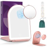 Mocado Travel Makeup Mirror with Light, 1x/10x Magnifying Mirror with Light, 3 Colors Lighted Magnifying Mirror, 2000mAh Rechargeable Lighted Makeup Mirror, Memory Function (Arched-Rose Gold)