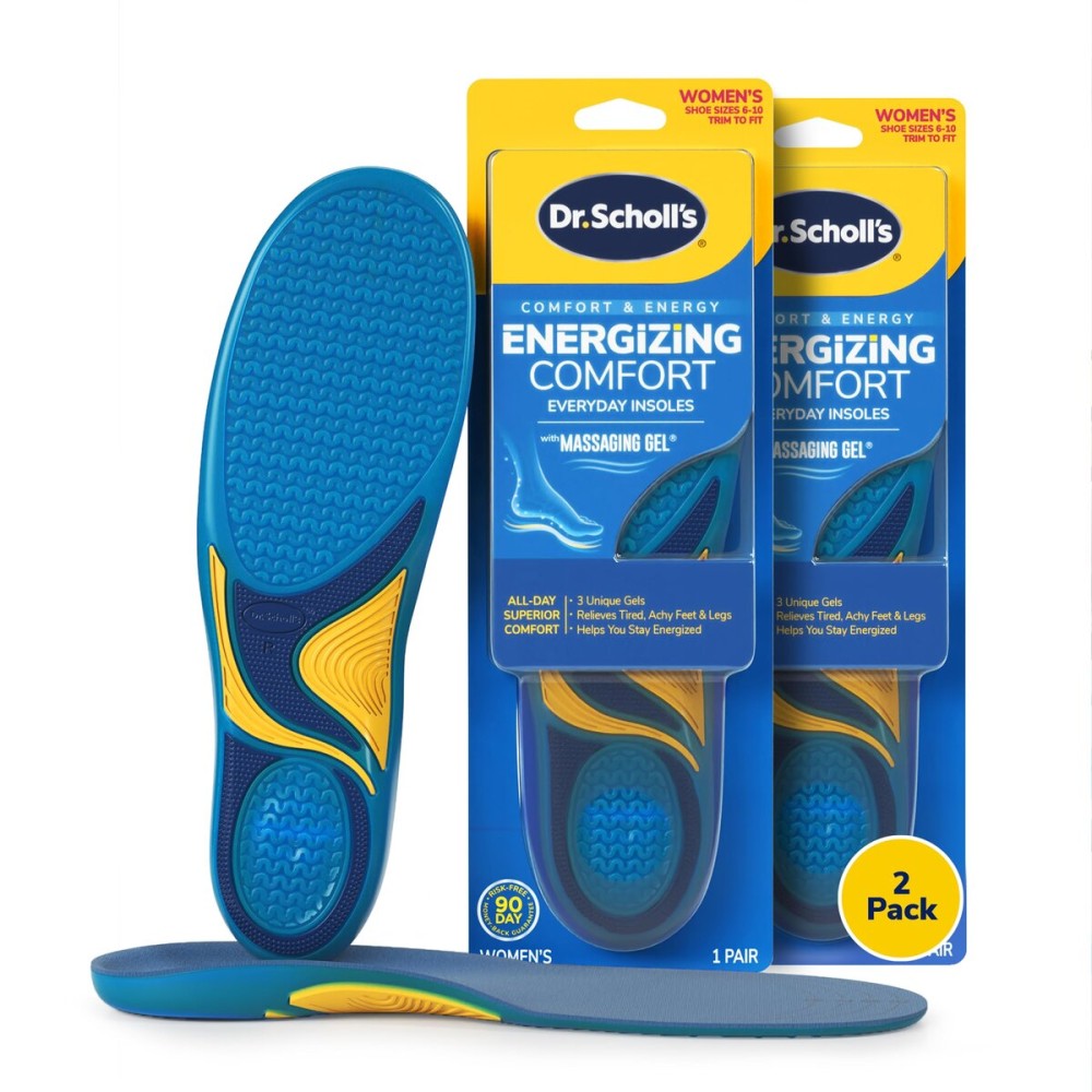 Dr. Scholls Energizing Comfort Womens Everyday Insoles with Massaging Gel - Clinically Proven, All-Day Energy and Comfort Inserts, Patented Triple Gel Design, Shock Absorbing, Arch Support: 2 Pairs