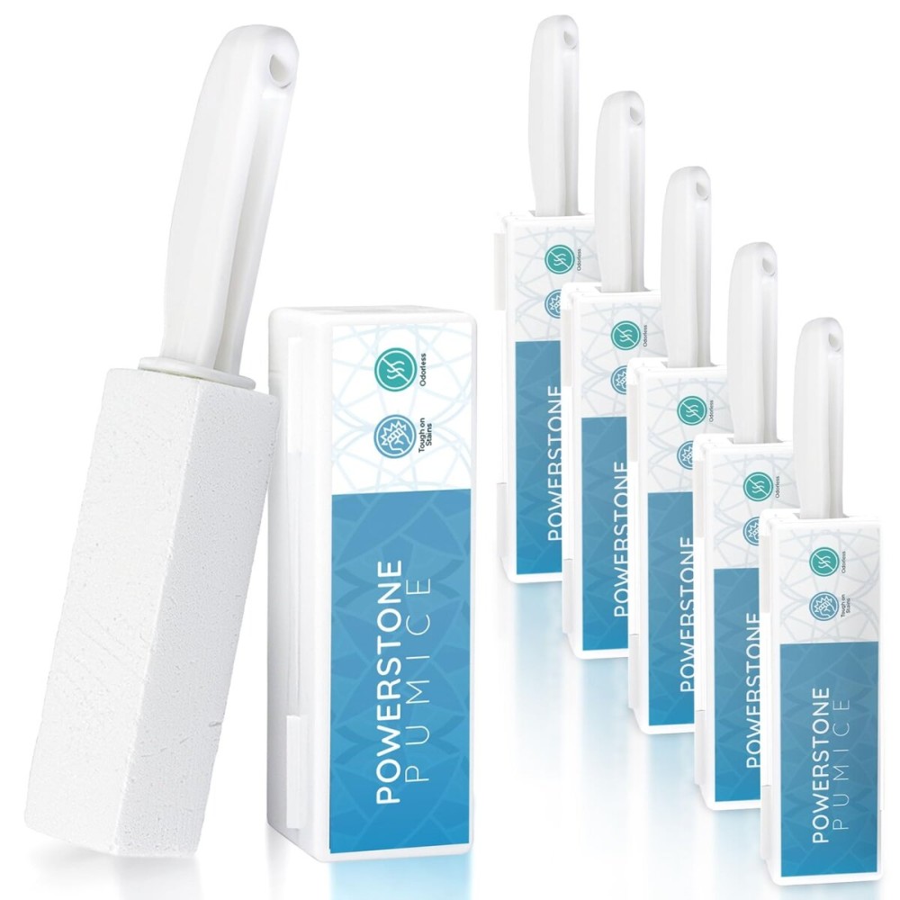 Powerstone Pumice Stone Toilet Bowl Cleaner with Handle (6-Pack) - Heavy-Duty Hard Water Stain Remover for Toilets, Grills, Tiles, and Pools - Non-Scratch Scouring Stick for Deep Cleaning