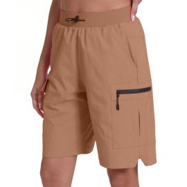 Rrosseyz Women\'s Hiking Cargo Shorts with Pockets Quick Dry Athletic Gym for Women Exercise Lounge(Mocha,L)