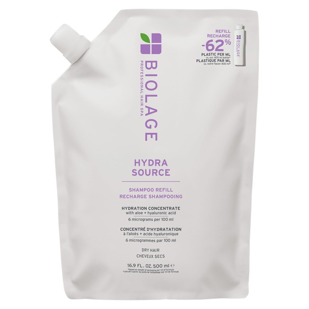 Biolage Hydra Source Shampoo Refill - For Dry Hair, Gently Cleanses, Restores Moisture Balance, Adds Shine & Softness, Infused with Micro-Filtered Aloe Vera & Fermented Hyaluronic Acid, Vegan