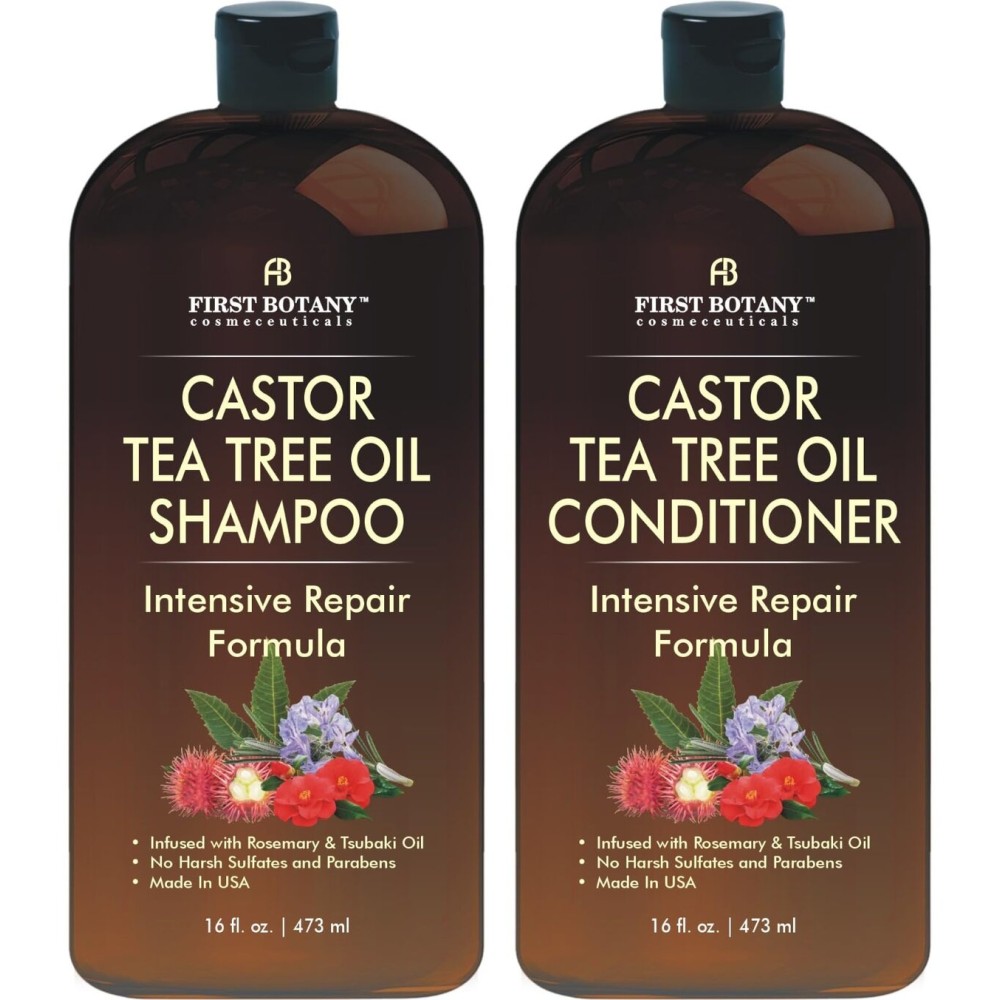 Castor Tea Tree Shampoo Conditioner - An Anti Hair Loss Set Thickening formula For Hair Regrowth, Anti Thinning Sulfate Free For Men & Women Anti Dandruff Treatment - 16 oz