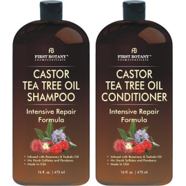 Castor Tea Tree Shampoo Conditioner - An Anti Hair Loss Set Thickening formula For Hair Regrowth, Anti Thinning Sulfate Free For Men & Women Anti Dandruff Treatment - 16 oz