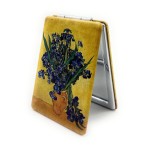 Irises Mirror Compact Floral Traval Mirror Yellow with Green Flowers Pocket Cosmetic Mirrors for Ladies Light Weighted Foldable Magnifying