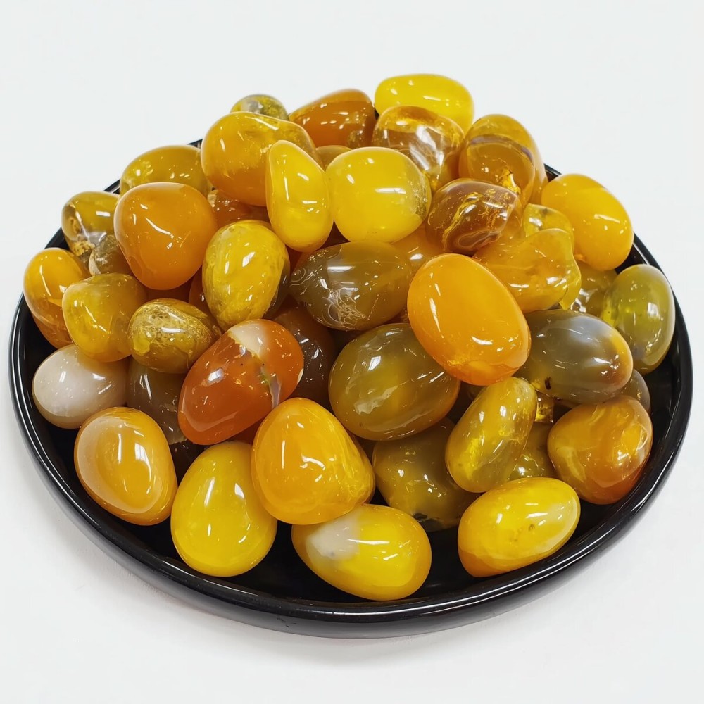 SigMntun Yellow Agate Healing Crystal Stone Set - 24 Pieces, 0.6 Natural & Polished Stones for Healing, Meditation, Reiki, Chakra, Crafting & Decoration