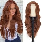 NAYOO Long Auburn Wavy Wig for Women 26 Inch Middle Part Curly Wavy Wig Natural Looking Synthetic Heat Resistant Fiber for Daily Party Use(26Inch Auburn)
