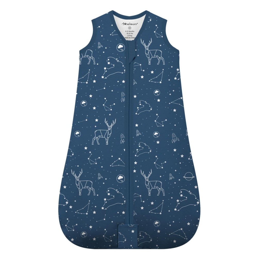 Mosebears Sleep Sack Baby Winter Wearable Blanket with 2-Way Zipper,2.5 TOG Cotton Sleep Sack Unisex(Navy Blue,12-18 Months)