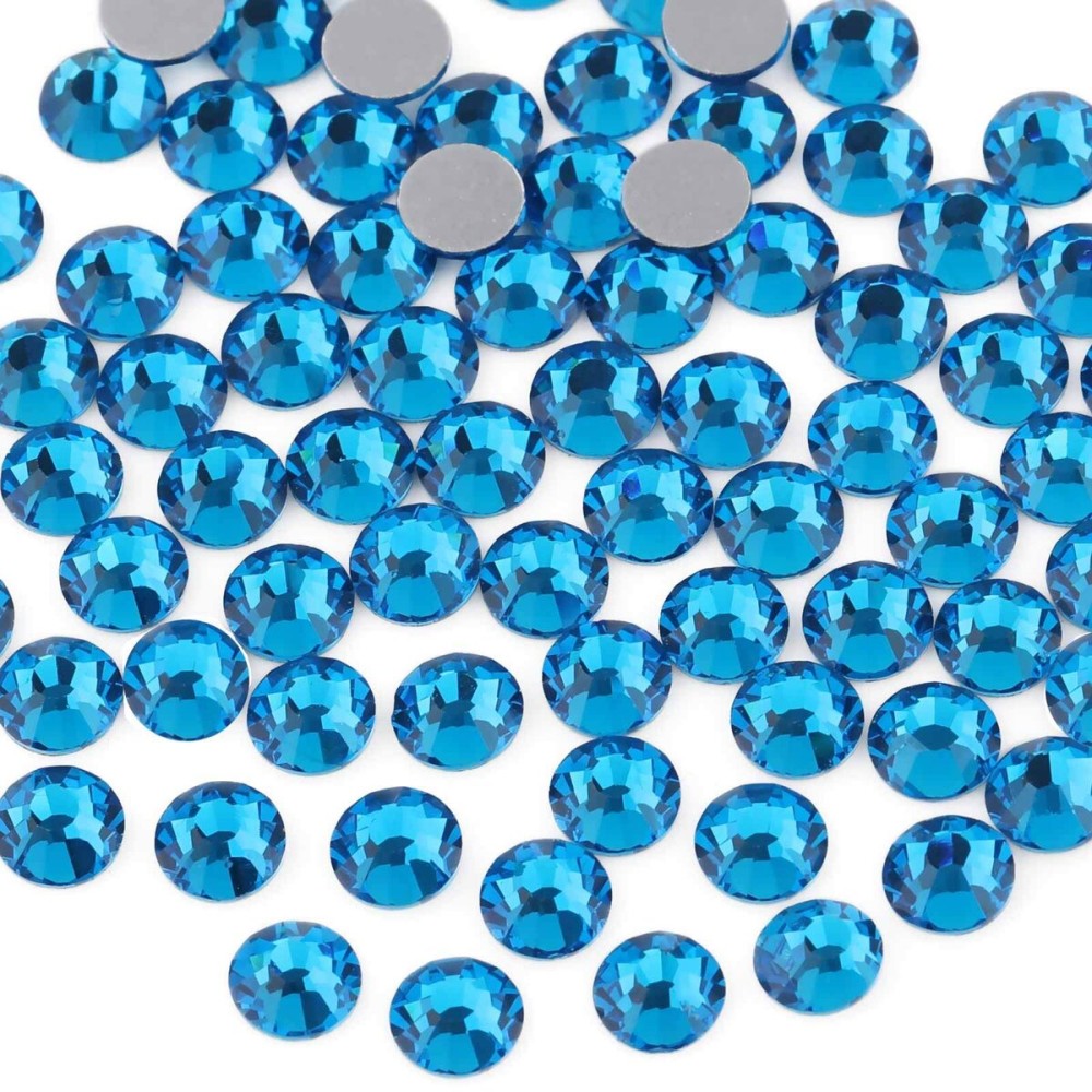 Beadsland 144pcs Flat Back Crystal Rhinestones Round Gems for Nail Art and Craft Glue Fix, Capri Blue, SS40, 8.4-8.7mm