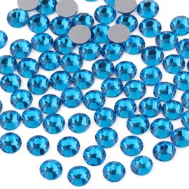 Beadsland 144pcs Flat Back Crystal Rhinestones Round Gems for Nail Art and Craft Glue Fix, Capri Blue, SS40, 8.4-8.7mm