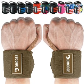 DMoose Fitness Wrist Wraps for Weightlifting 18 - Heavy Duty Gym Wrap with Hand Thumb Loop for Support & Pain Relief, USPA Approved Weight Lifting Wrist Straps for Men & Women (Cocoa Brown)