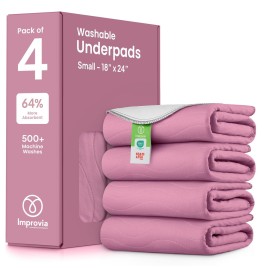 IMPROVIA Washable Underpads, Heavy Absorbency Reusable Incontinence Pads for Kids, Adults, Elderly, and Pets, Waterproof Protection Floor (Pink and White, 18 x 24 - Pack of 4)