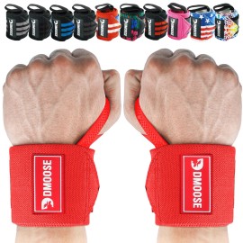 DMoose Fitness Wrist Wraps for Weightlifting 18 - Heavy Duty Gym Wrap with Hand Thumb Loop for Support & Pain Relief, USPA Approved Weight Lifting Wrist Straps for Men & Women (Dark Red)