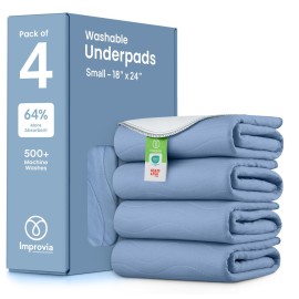 IMPROVIA Washable Underpads, Heavy Absorbency Reusable Incontinence Pads for Kids, Adults, Elderly, and Pets, Waterproof Protection Floor (Blue, 18x24 (Pack of 4))