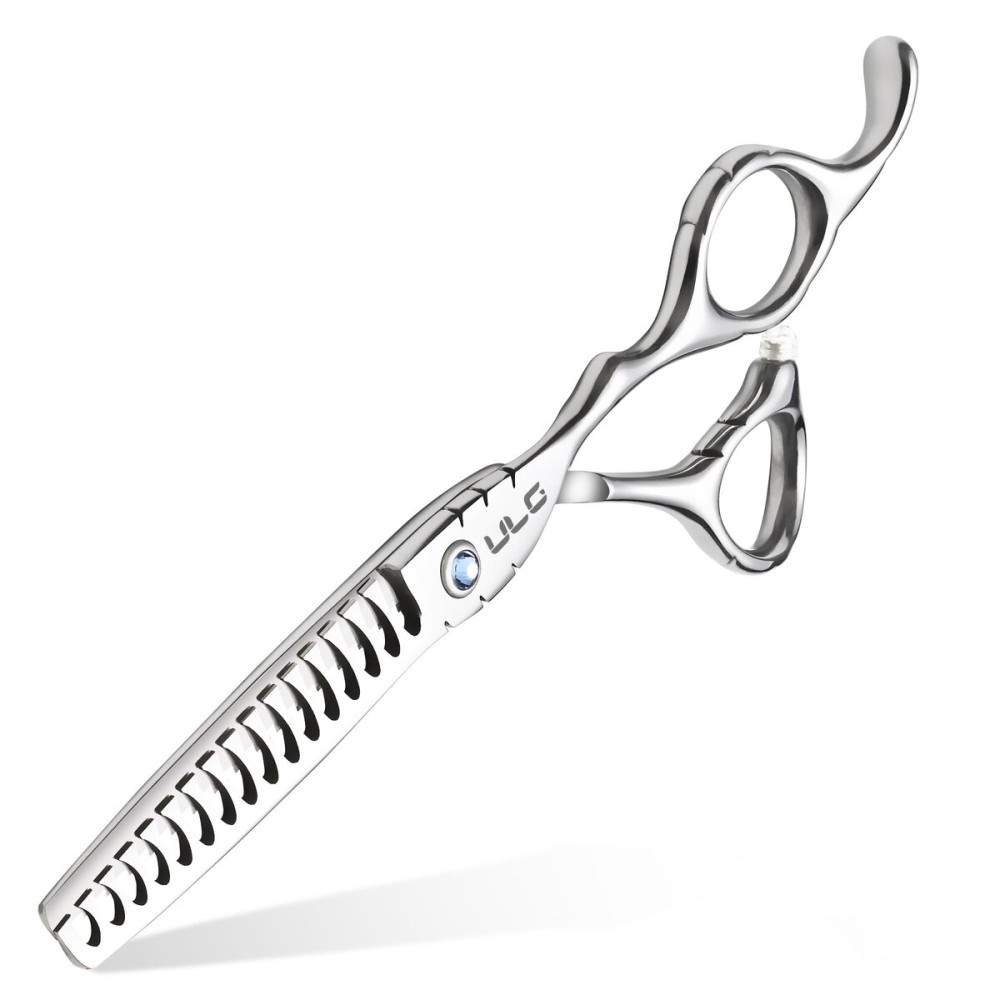 ULG Hair Thinning Scissors 6.7 Shark Series 100% Japanese Stainless Steel, Offset Handle, 16-Tooth Fishbone Chunker 45% Hair Removal, Professional Barber Layering Shears for Salon & Home Hair Styling