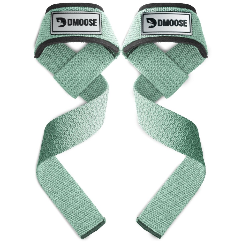DMoose Fitness Lifting Straps 24 (Pair) - 5mm Padded Wrist Straps for Weightlifting & Powerlifting - Cotton Lifting Strap with Silicone Grip for Men & Women - Deadlift Strap for Gym (Cyan Silicone)