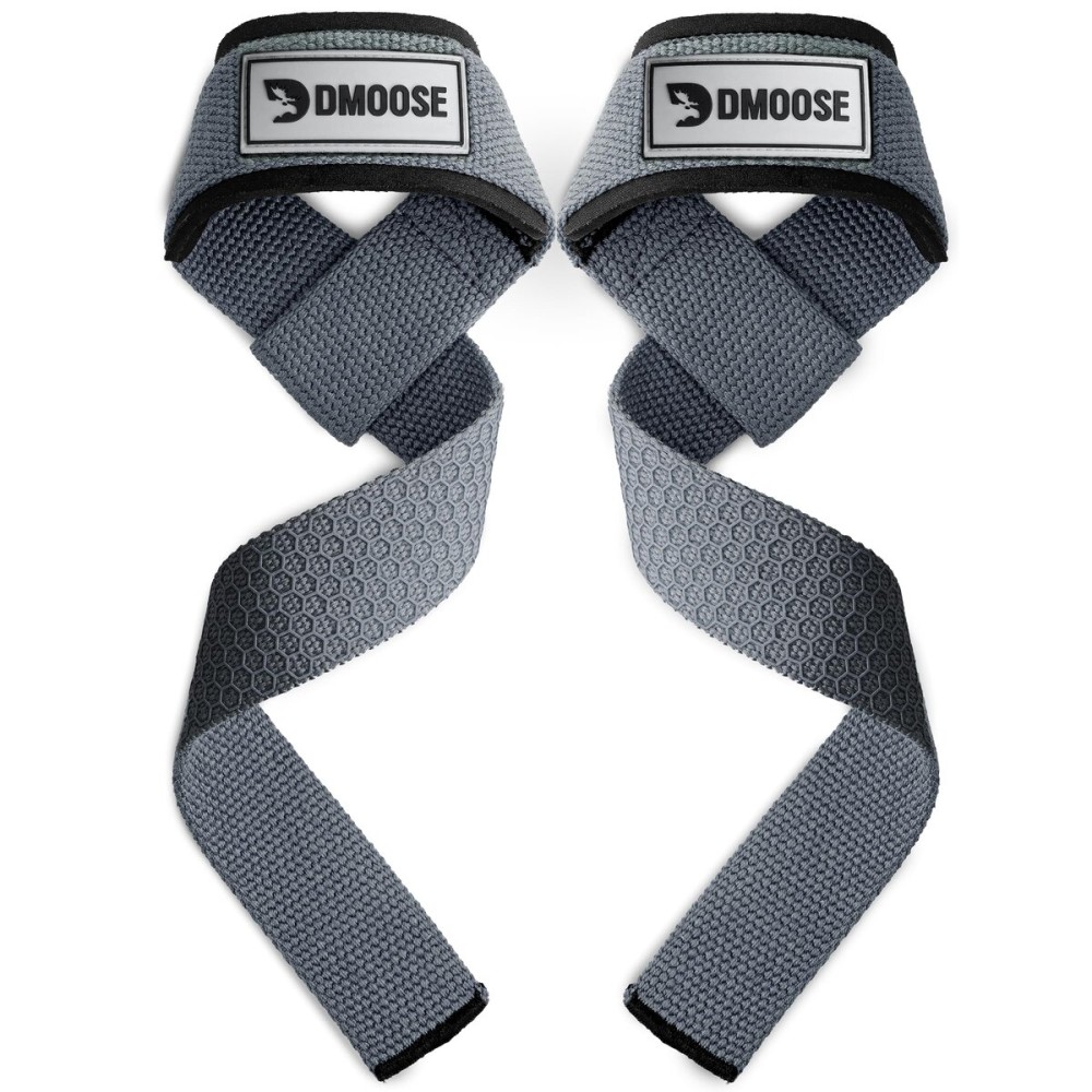 DMoose Fitness Lifting Straps 24 (Pair) - 5mm Padded Wrist Straps for Weightlifting & Powerlifting - Cotton Lifting Strap with Silicone Grip for Men & Women - Deadlift Strap for Gym (Grey Silicone)