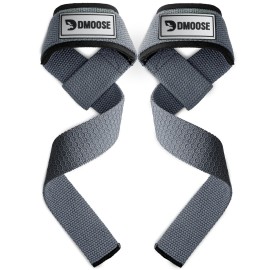 DMoose Fitness Lifting Straps 24 (Pair) - 5mm Padded Wrist Straps for Weightlifting & Powerlifting - Cotton Lifting Strap with Silicone Grip for Men & Women - Deadlift Strap for Gym (Grey Silicone)