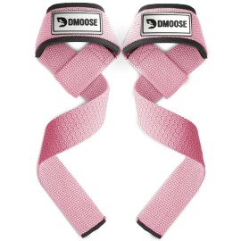 DMoose Fitness Lifting Straps 24 (Pair) - 5mm Padded Wrist Straps for Weightlifting & Powerlifting - Cotton Lifting Strap with Silicone Grip for Men & Women - Deadlift Strap for Gym (Pink Silicone)