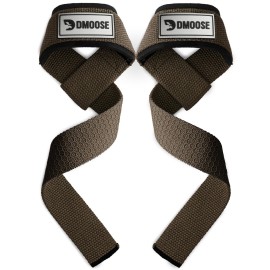 DMoose Fitness Lifting Straps 24 (Pair) - 5mm Padded Wrist Straps for Weightlifting & Powerlifting - Cotton Lifting Strap with Silicone Grip for Men & Women - Deadlift Strap for Gym (Cocoa Silicone)