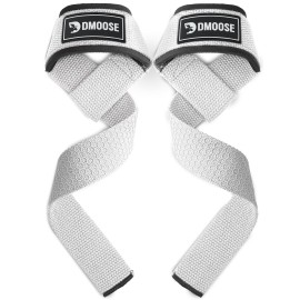 DMoose Fitness Lifting Straps 24 (Pair) - 5mm Padded Wrist Straps for Weightlifting & Powerlifting - Cotton Lifting Strap with Silicone Grip for Men & Women - Deadlift Strap for Gym (White Silicone)