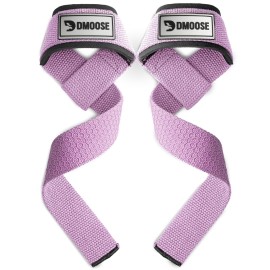 DMoose Fitness Lifting Straps 24 (Pair) - 5mm Padded Wrist Straps for Weightlifting & Powerlifting - Cotton Lifting Strap with Silicone Grip for Men - Deadlift Strap for Gym (Lilac Purple Silicone)