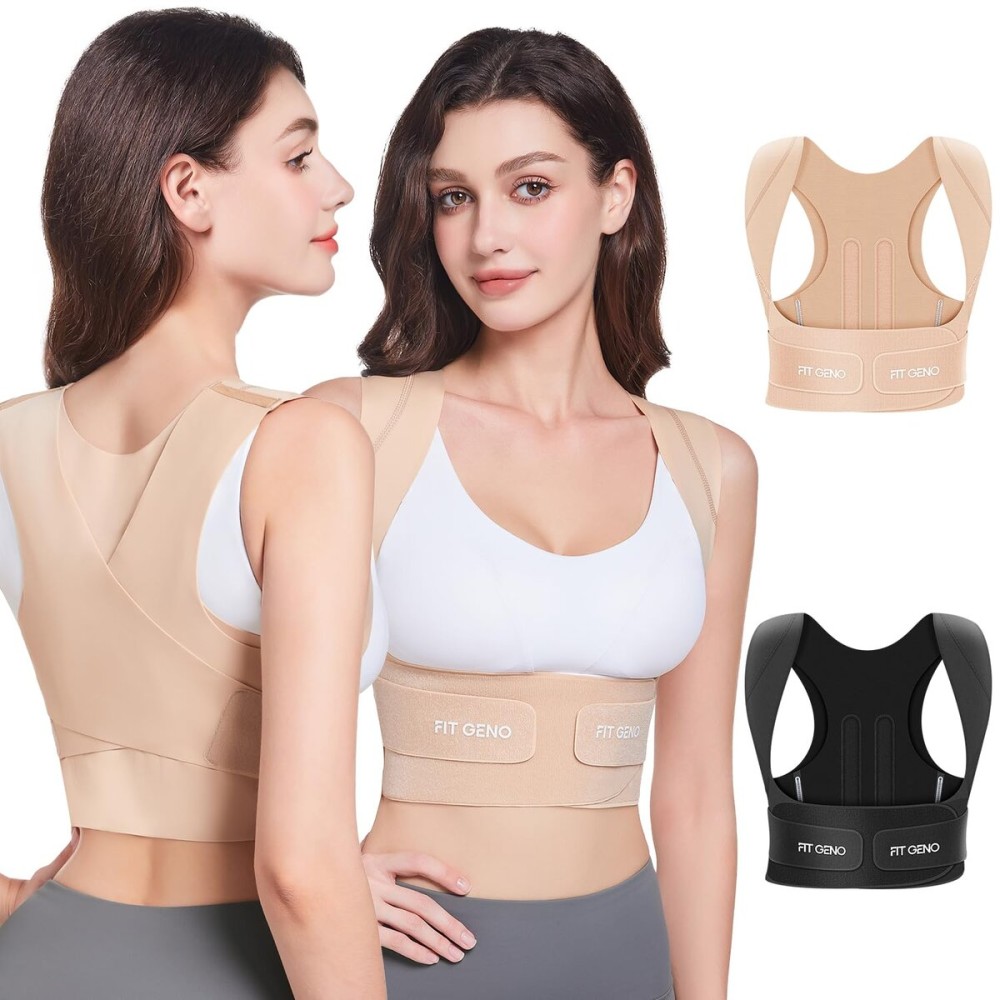 Fit Geno Posture Corrector for Women Invisilite: Invisible Lightweight Back Brace for Neck Shoulder & Upper Back Pain Relief - Improve Posture Correct Hunchback Slouching Under Clothes X-Large