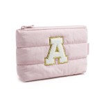 BAGSMART Personalized Makeup Bag with Initial, Pink Small Cosmetic Travel Organizer, Water-Resistant Pouch for Women & Teens for Bridesmaid Graduation (Initial-A, Small)