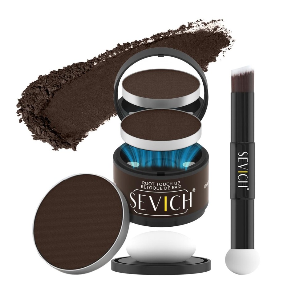 SEVICH Magnetic Hairline Powder with Brush | Refillable Root Touch Up for Sparse Hairlines & Gray Coverage | Waterproof, Sweat-Proof & Smudge-Proof | Natural & Invisible Hair Concealer (Brown)