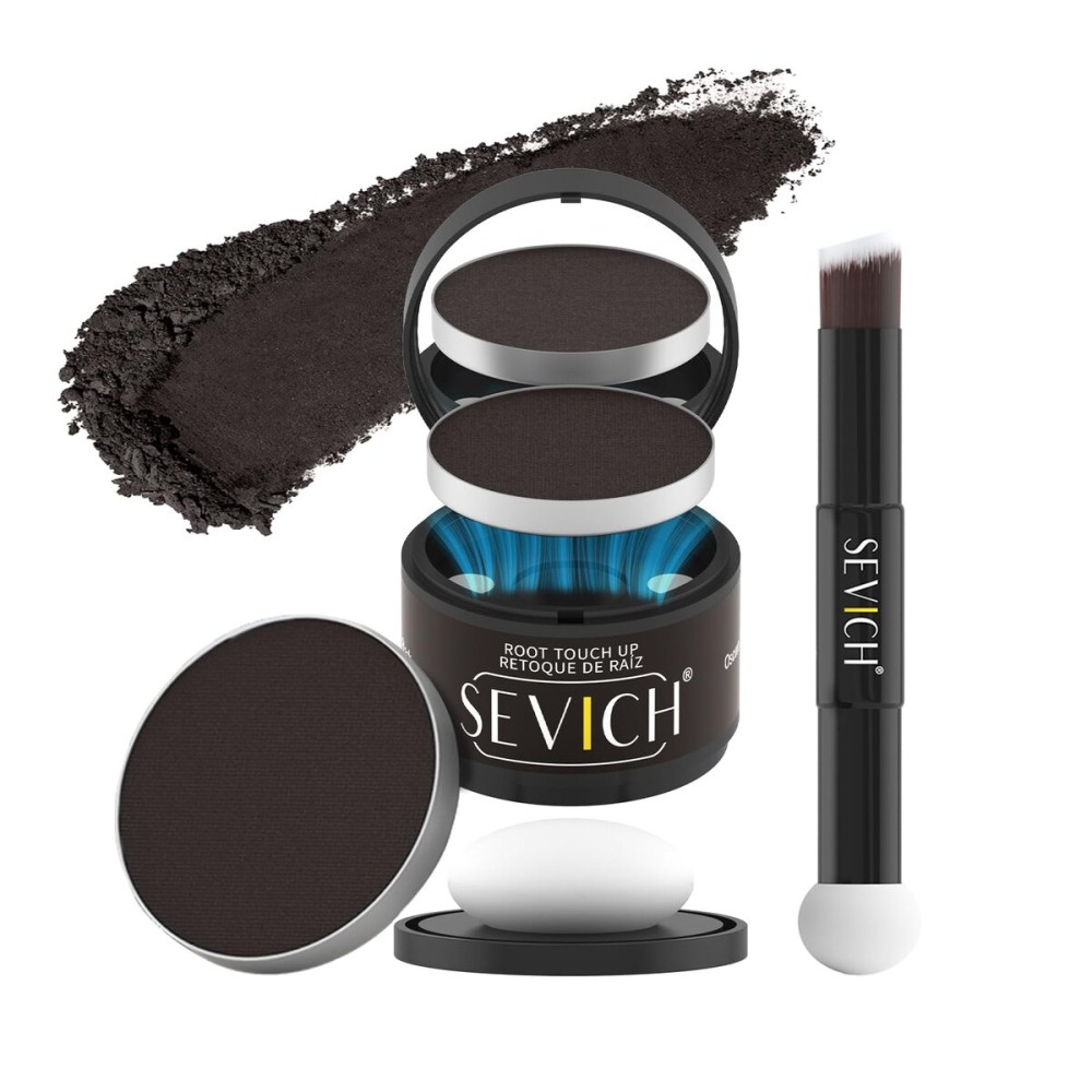 SEVICH Magnetic Hairline Powder with Brush | Refillable Root Touch Up for Sparse Hairlines & Gray Coverage | Waterproof, Sweat-Proof & Smudge-Proof | Natural & Invisible Hair Concealer (Dark Brown)