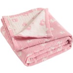 NTBAY 3 Layer Oversized Muslin Cotton Toddler Blanket, Jacquard Reversible Nursery Bed Blanket, Super Soft and Thermal for All Seasons, Baby Gift, 45x60, Pink Elephant