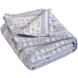 NTBAY 3 Layer Oversized Muslin Cotton Toddler Blanket, Jacquard Reversible Nursery Bed Blanket, Super Soft and Thermal for All Seasons, Baby Gift, 45x60, Blue Bear