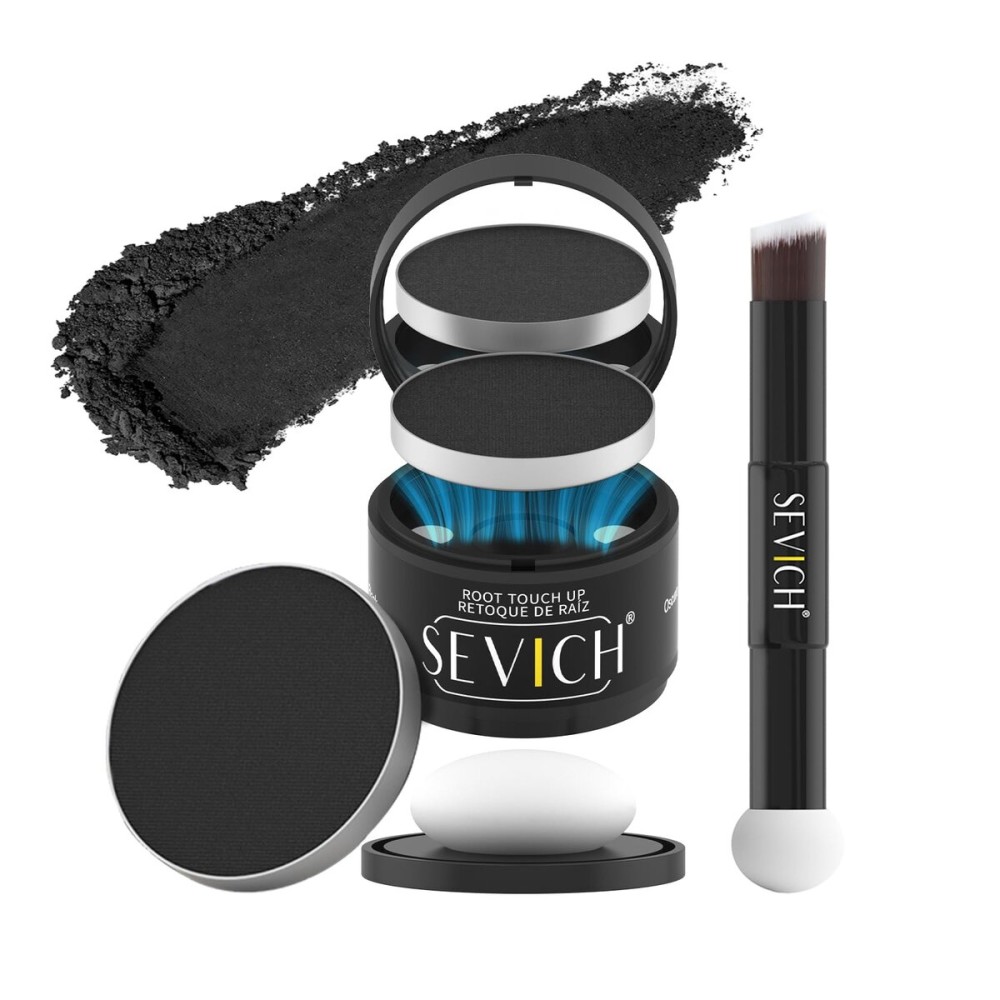 SEVICH Magnetic Hairline Powder with Brush | Refillable Root Touch Up for Sparse Hairlines & Gray Coverage | Waterproof, Sweat-Proof & Smudge-Proof | Natural & Invisible Hair Concealer (Black)