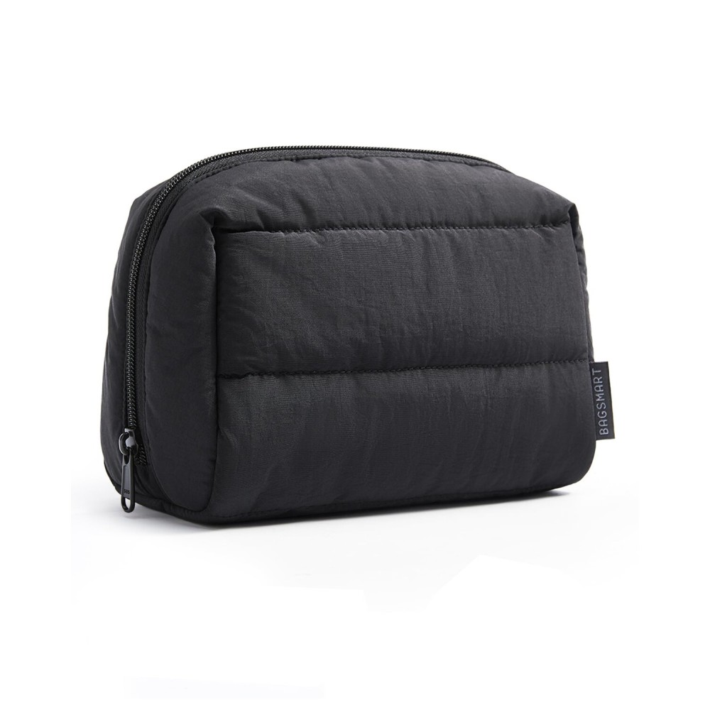 BAGSMART Travel Makeup Bag, Wide Opening Cosmetic Bag Compact & Spacious, Water-Resistant Travel Organizer Pouches for Women (Black)