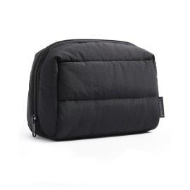 BAGSMART Travel Makeup Bag, Wide Opening Cosmetic Bag Compact & Spacious, Water-Resistant Travel Organizer Pouches for Women (Black)