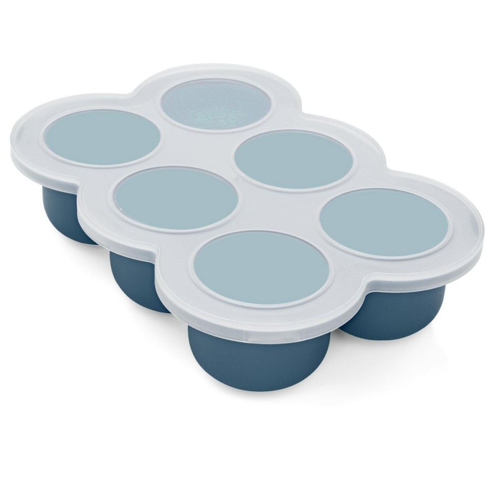 HIWOOD Baby Silicone Freezer Tray with Clip on Lid, 6 x 3 OZ Baby Silicone Freezer Molds, Silicone Storage Container for Homemade Baby Food, Fruit Purees & Vegetables (Midnight Blue)