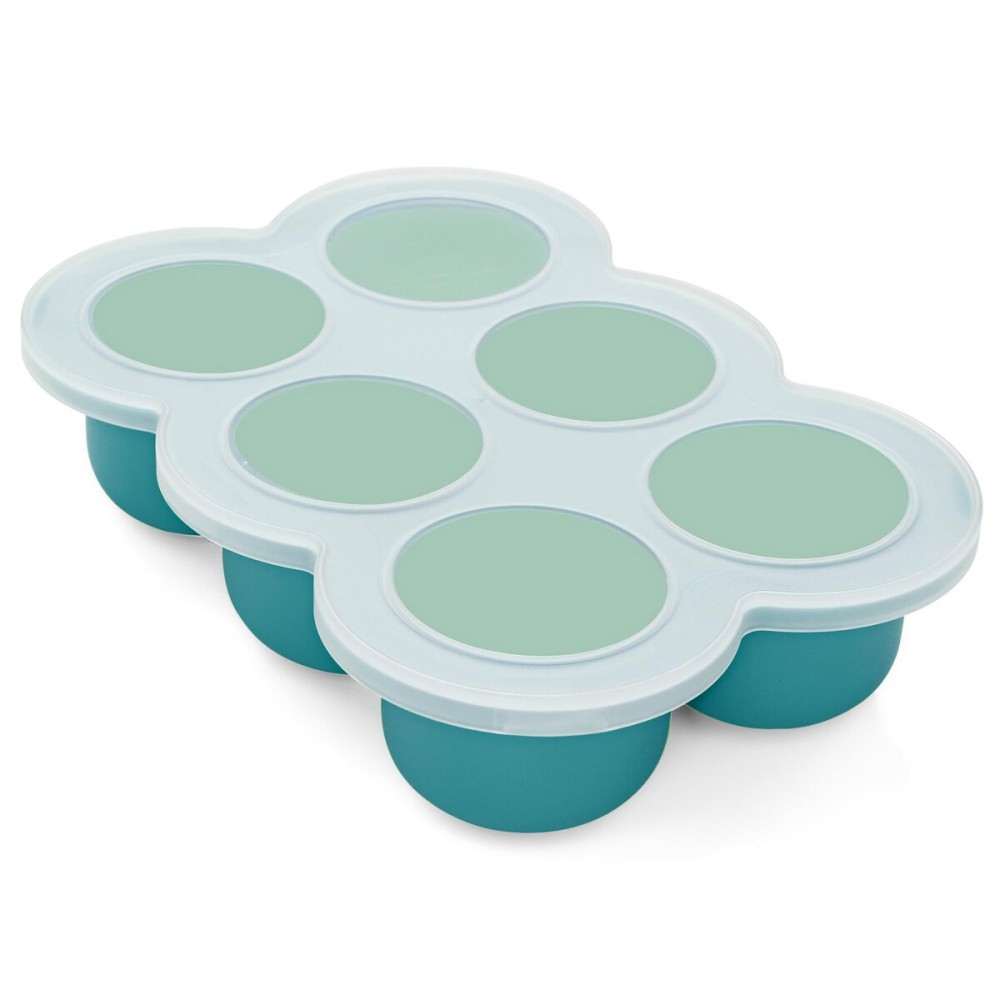 HIWOOD Baby Food Freezer Tray with Clip on Lid, 6 x 3 OZ Baby Silicone Freezer Molds, Silicone Storage Container for Homemade Baby Food, Fruit Purees & Vegetables (Teal Blue)