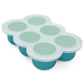 HIWOOD Baby Food Freezer Tray with Clip on Lid, 6 x 3 OZ Baby Silicone Freezer Molds, Silicone Storage Container for Homemade Baby Food, Fruit Purees & Vegetables (Teal Blue)