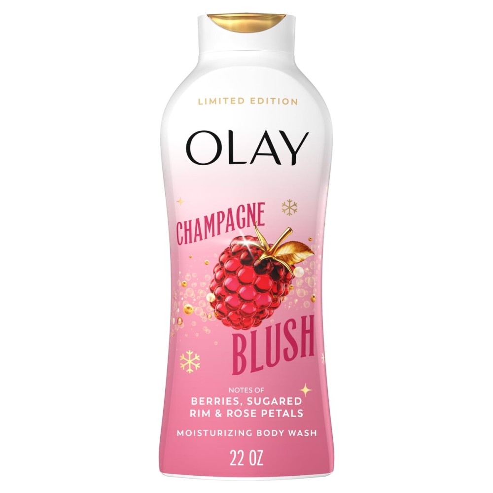 Olay Body Wash for Women, Hydrating & Moisturizing, Holiday Edition, With Plant Based Cleansers, B3 Complex, For All Skin Types, Champagne Blush with Berries Sugared Rim & Rose Petals Scent, 22 fl oz