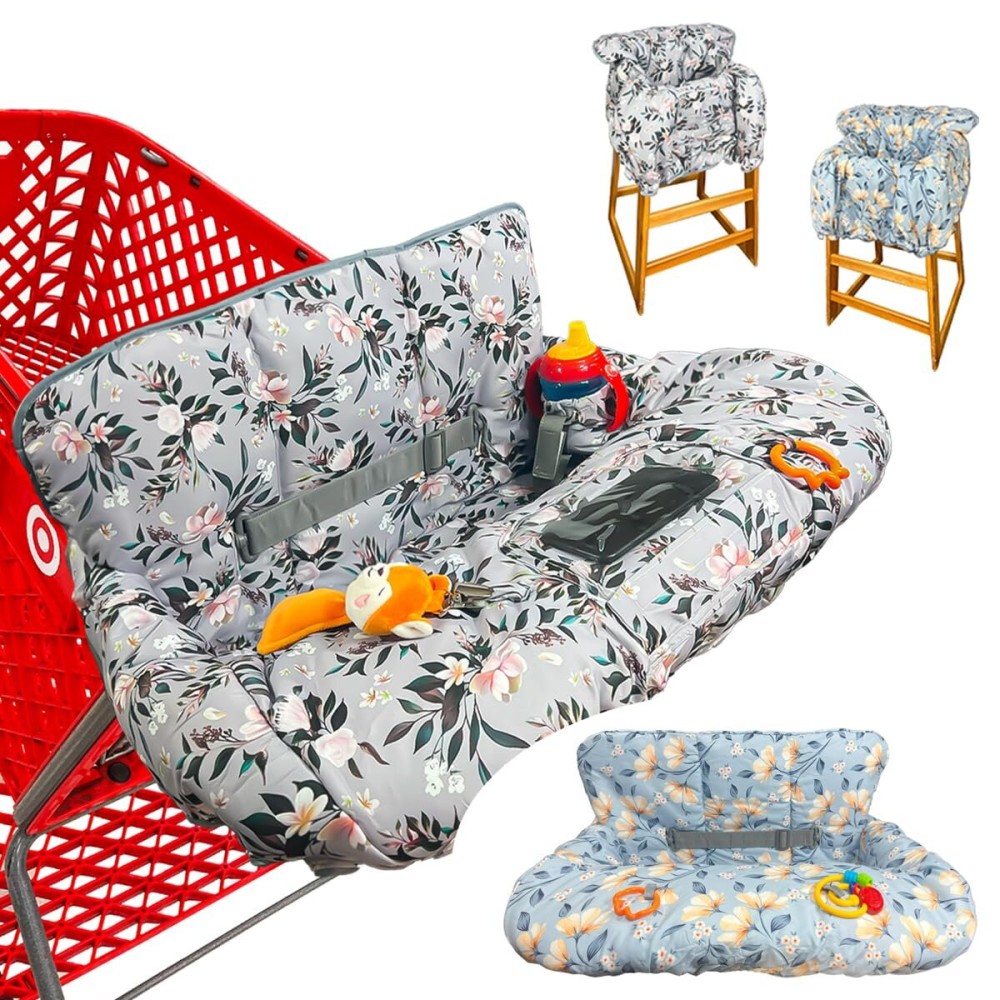 Shopping Cart Cover for Baby, Waterproof Restaurant High Chair Cover - Double Sided Grocery Cart Cover for Baby Boy and Girl -Extra Large - Perfect Baby Registry Gift (Silver)