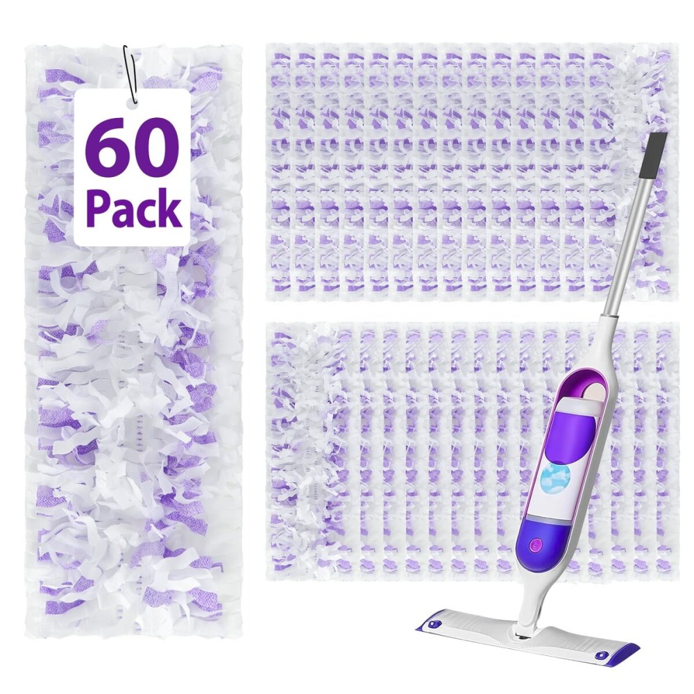 60 Count Disposable Power Mop Refills for Swiffer Power Mop, Extra Absorbent, Traps Dust & Hair, Fits All Swiffer PowerMop Models, PowerMop Wet Pads Rifill for Floor Cleaning