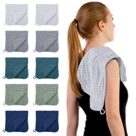 HIPHOP PANDA Muslin Burp Cloths, 10 Pack - Large 20 X10 - Ultra Absorbent and Soft 100% Cotton Baby Essentials Drool Rags and Messes for Newborn - Colorful Designs for Boy Girl, Gray Navy Fusion