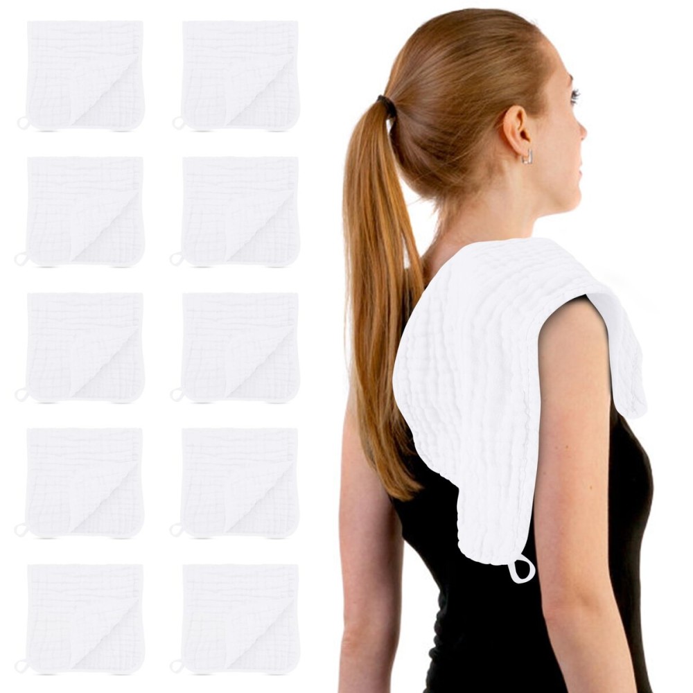 HIPHOP PANDA Muslin Burp Cloths, 10 Pack - Large 20 X10 - Ultra Absorbent and Soft 100% Cotton Baby Essentials Drool Rags and Messes for Newborn - Colorful Designs for Boy Girl, White