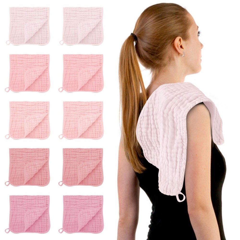 HIPHOP PANDA Muslin Burp Cloths, 10 Pack - Large 20 X10 - Ultra Absorbent and Soft 100% Cotton Baby Essentials Drool Rags and Messes for Newborn - Colorful Designs for Boy Girl, Blush Sakura Blend