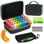 Monthly Pill Organizer 2 Times a Day with Weekly Pill Bag, 30 Day Pill Organizer 2 Times a Day with Large 32 Compartments, Monthly Stickers, Pill Cutter, Hard Travel Case Medicine Vitamins Case